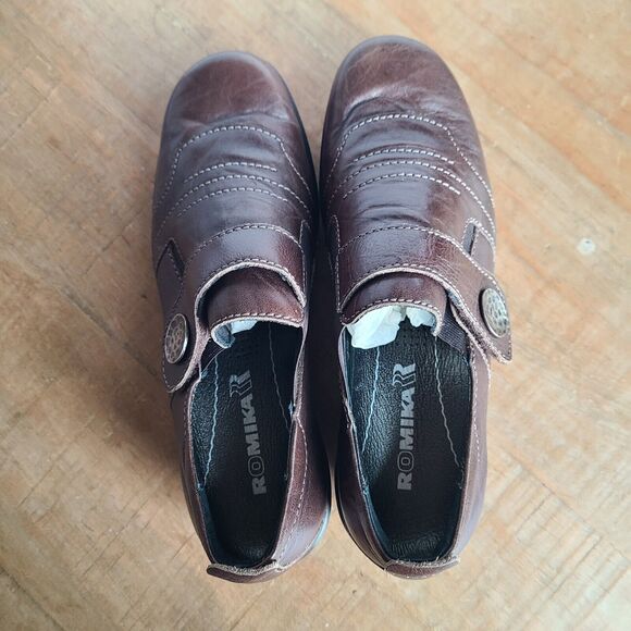 Romika Loafers Womens Size 37 Brown Distressed Leather Shoe Flat Rubber NEW - Picture 4 of 10